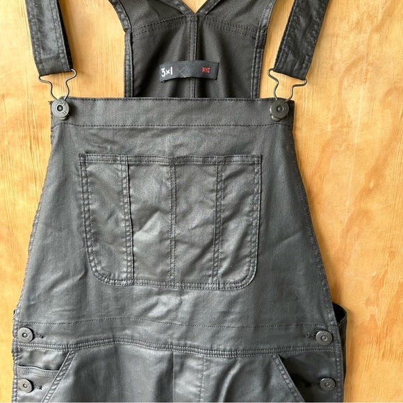 3x1 Black Denim Waxed Shiny Skinny Overalls - Picture 8 of 16
